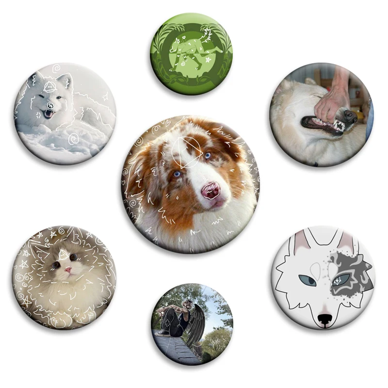 Crachá criativo theta-delta therian sinal raposa gato dos desenhos animados botão macio pinos eu gosto therian coração broche para saco roupas decoração presentes