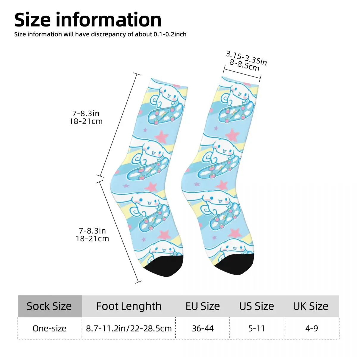 Cute Cinnamoroll Men's Socks Vintage Harajuku Sanrio Cinnamoroll Street Style Novelty Casual Crew Sock