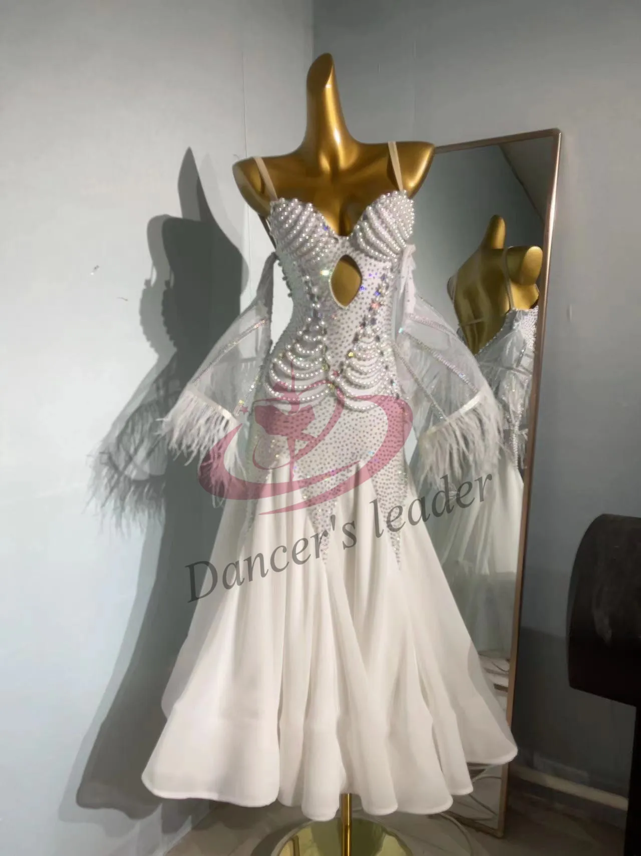 

Элитное танцевальное платье для латиноамериканских танцев с жемчугом и стразами, пышная юбка, для ча-ча-ча и танго, женское, для взрослых, профессиональное сценическое платье