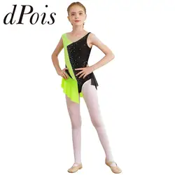 Kids Girls Figure Skating Dress Rhinestone Sleeveless Bodysuit for Jazz Latin Ballet Lyrical Dance Gymnastics Leotard Dancewear