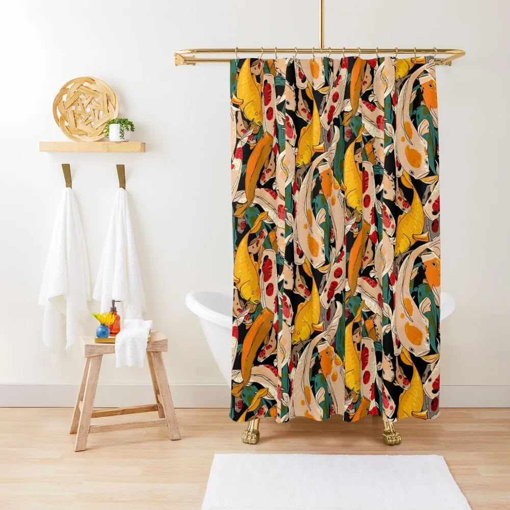 

seamless koi fish pattern with black background Shower Curtain Toilet Accessories Bathroom Bathroom Box Curtain