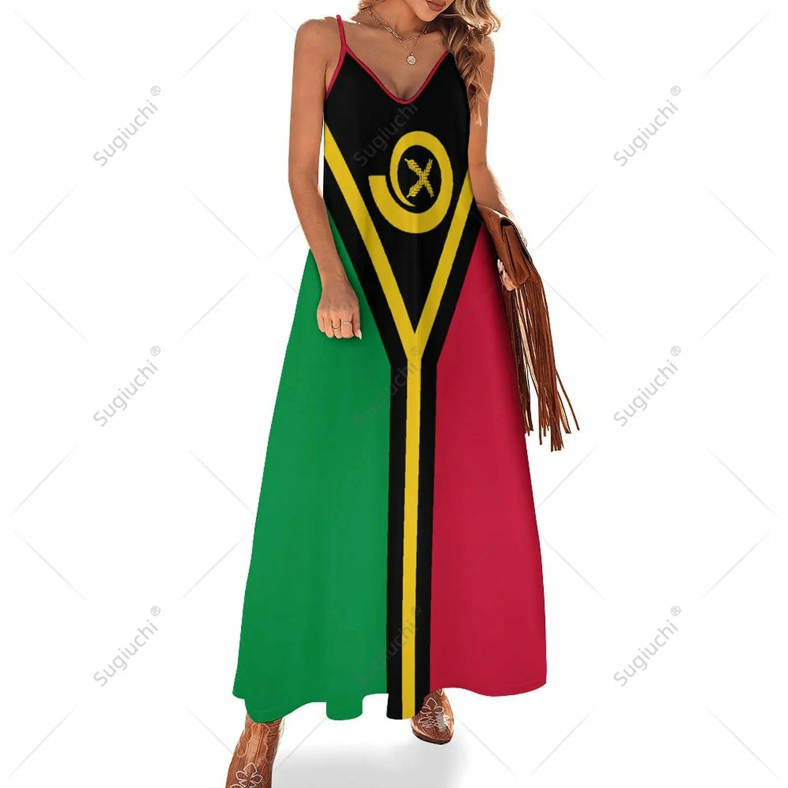 

Long Dresses Dress Vanuatu Flag Print New Casual Sleeveless Women's V-Neck Printed Dress Swing Retro Dresses