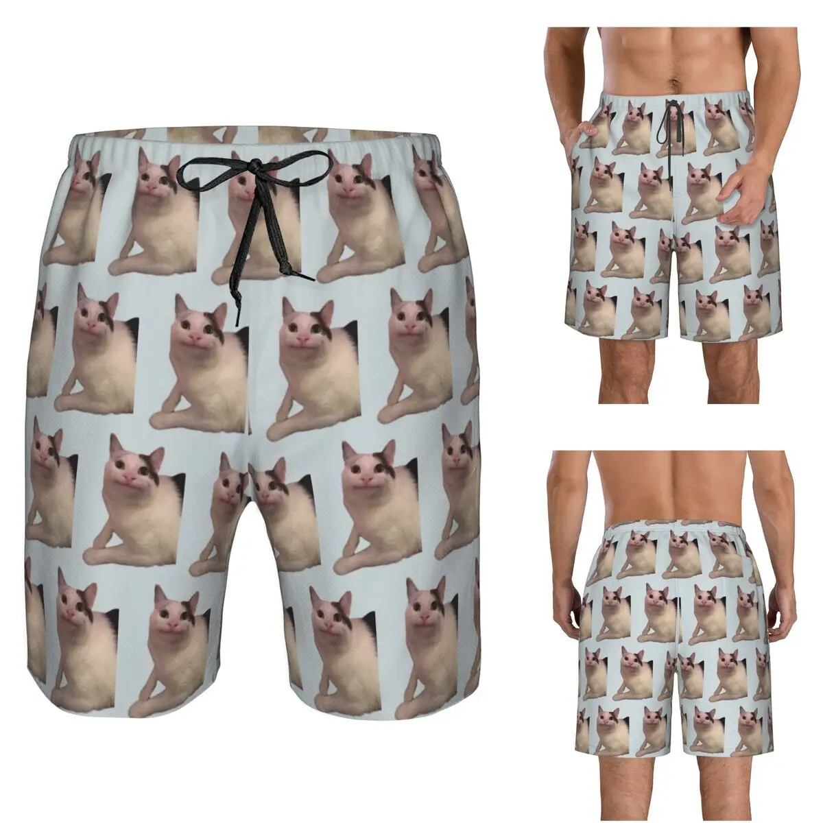 Beluga Cat Trunks Beach Board Shorts Casual Quick Dry Swimming Summer Men Pants