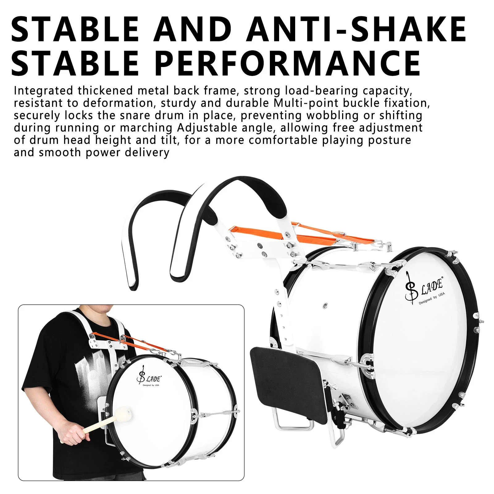 16x12 Inch Bass Drum Bass Marching Drum Back-rack Drum Professional Percussion Instruments with Tuning Key Sticks Practice