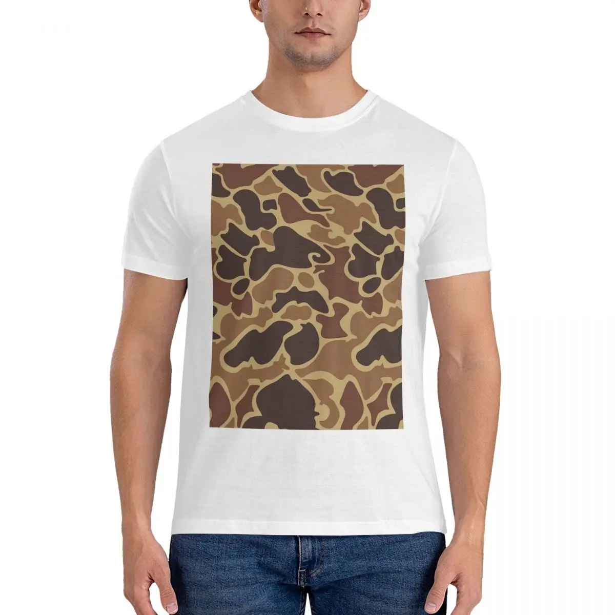 

Мужская камуфляжная футболка с уткой, хлопковые футболки больших размеров, мужская летняя одежда с короткими рукавами и круглым вырезом, топы S-6XL