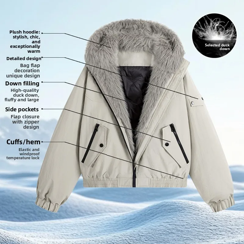 

Winter Down Jacket Men Windproof Outdoor Travel Thick Warm Padded Coats Vintage American Style Street Comfort Fur Collar Jackets