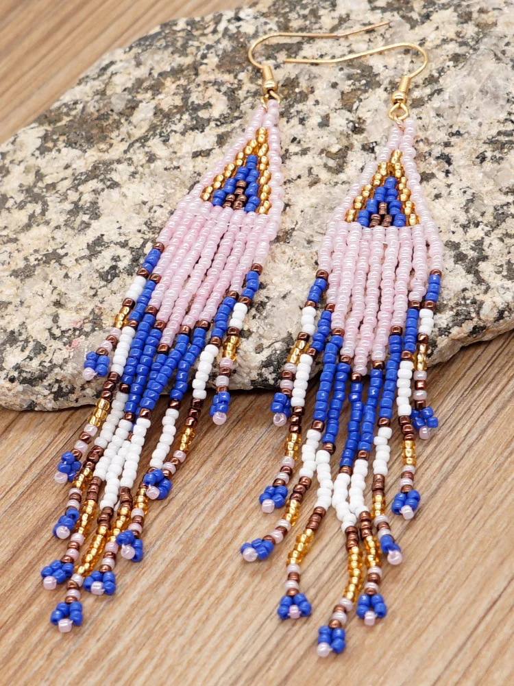 Fringe Earrings  Hand knitting  fashion  Bohemia  Beading  eye  Swallow tail  alloy  female  geometry  Rice Bead Earrings