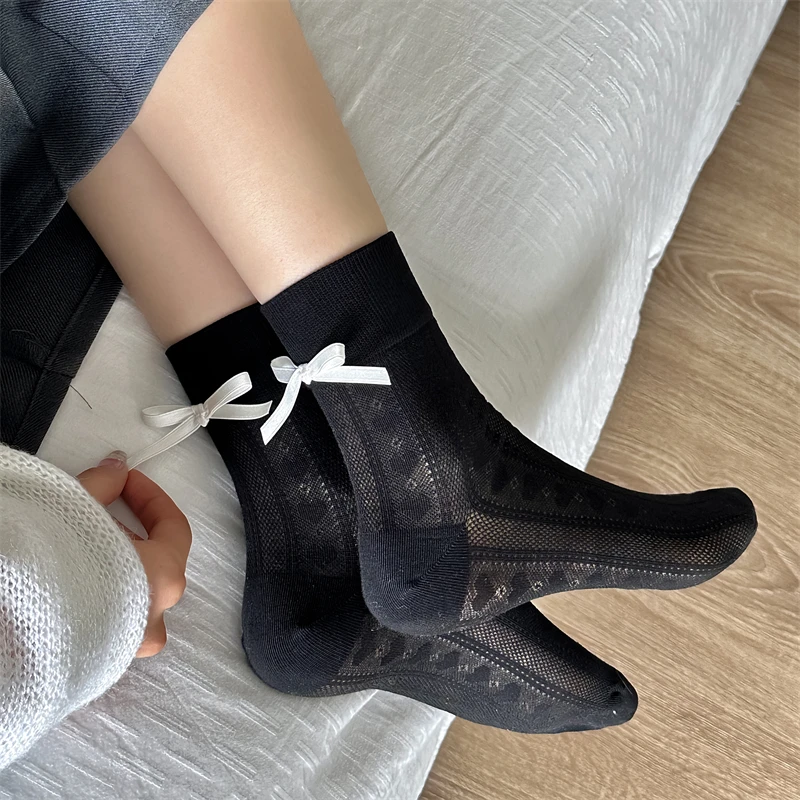 New Women's Socks Summer Fashion Thin Soft Short Socks Breathable Bow Sweet Casual Simple Novelty Ladies Mesh Socks Trendy Comfy