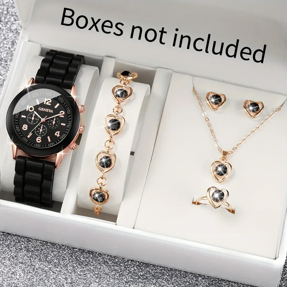 5PCS/Set Luxury Women Watches Rhinestone Heart Fashion Elegant Wristwatch Quartz Watch Ladies Clock for Girl Gift (Without Box)