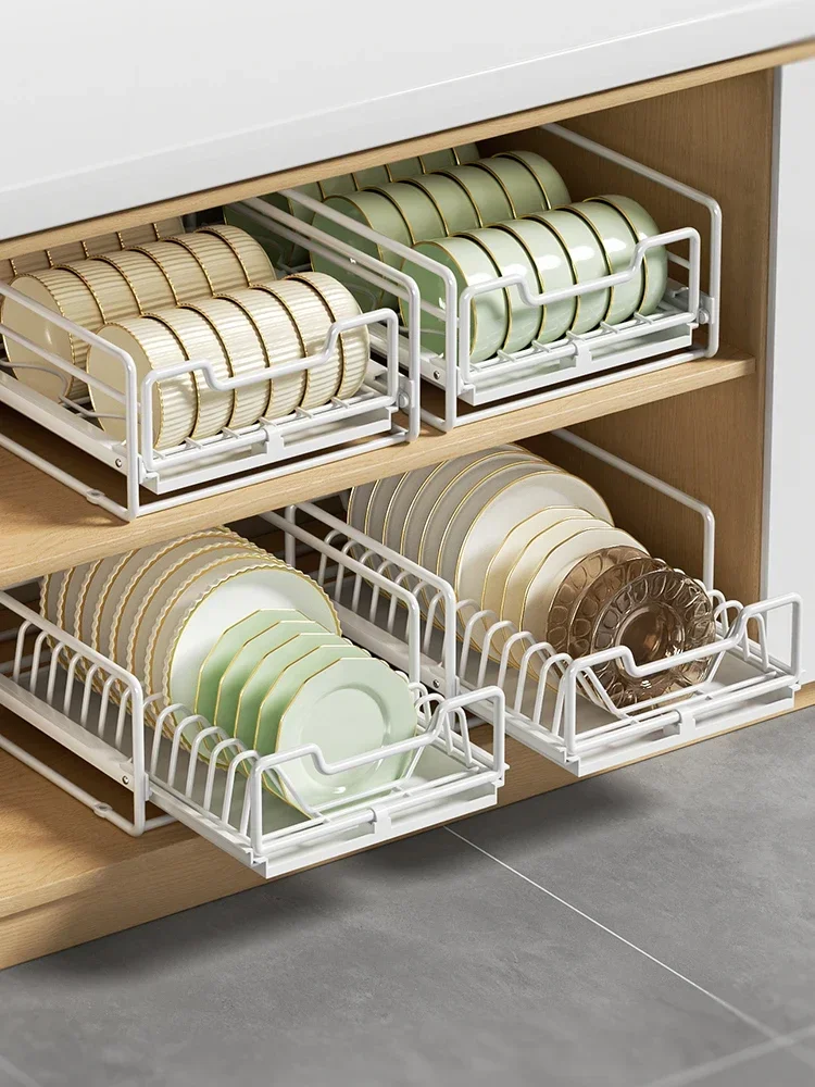 

Dish storage rack kitchen free bowl rack drawer basket cabinet built-in layered shelves drawer type basket