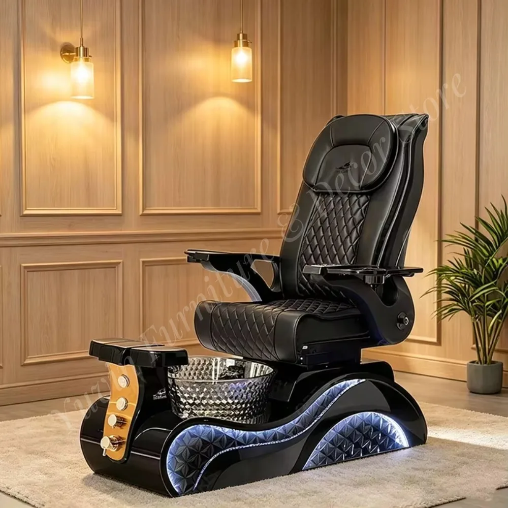 Nail Salon Furniture Equipment Black Golden Electric Reclining Massage Manicure Foot Spa Luxury Pedicure Chairs With Led Lights