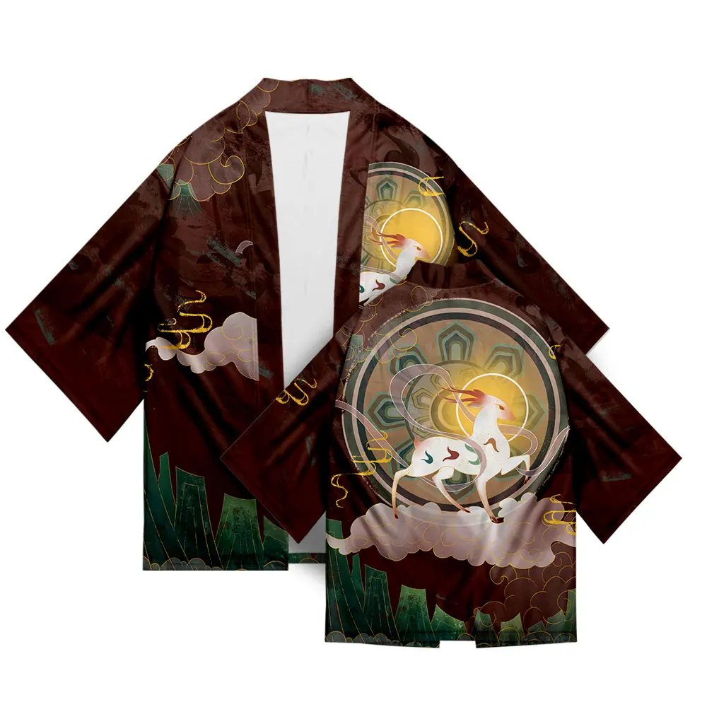 Japanese Kimono New Robe Plus Size Mural Print Cardigan Harajuku Design Yukata Men's Shirts Hip Hop Streetwear Asian Clothing