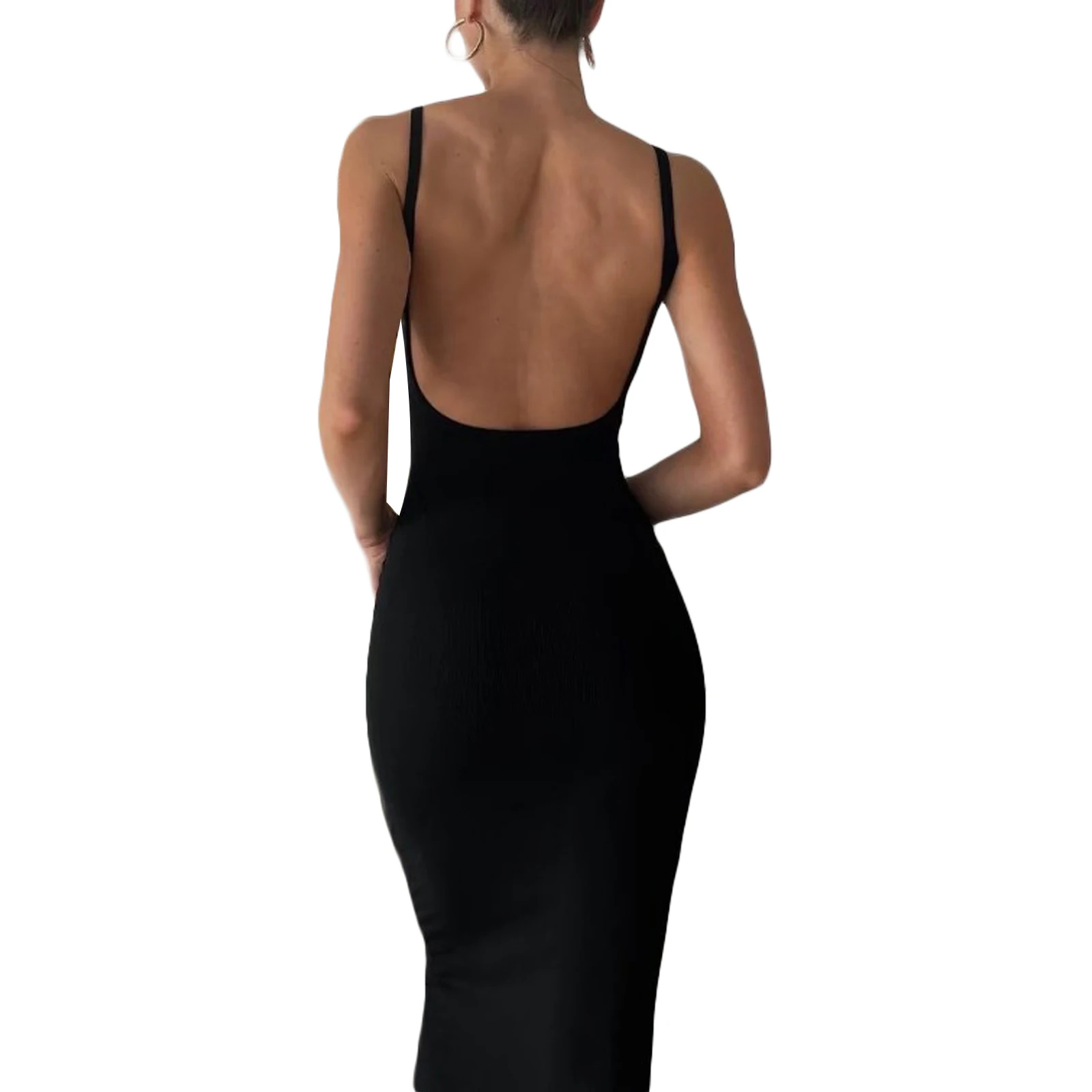 Rückenfreies Maxikleid für Damen, ärmellos, figurbetont, sexy, offener Rücken, Ausschnitt, lange Kleider, elegantes Cocktail-Party-Tankkleid