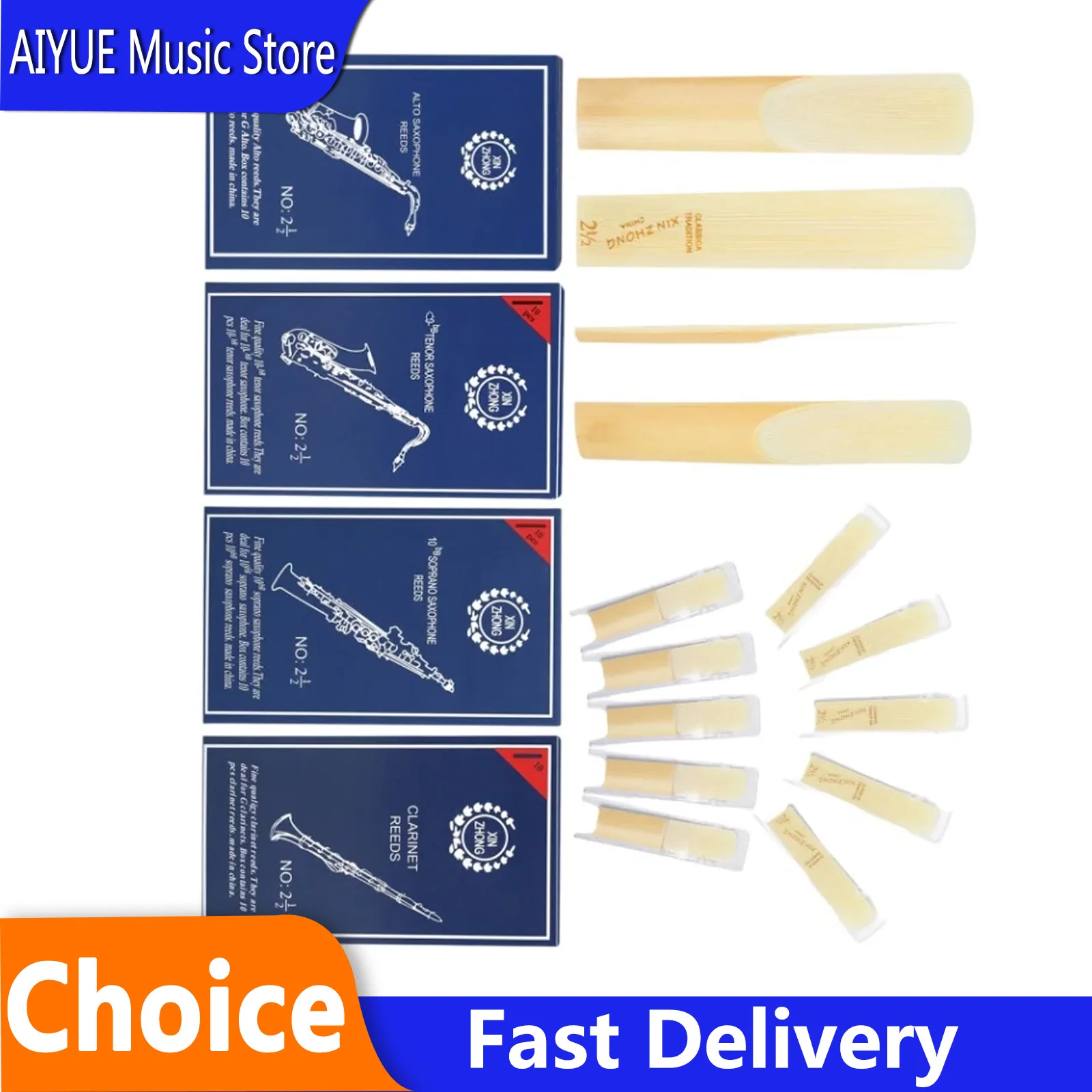 10 Pcs Bb Saxophone Reeds Strength 2.5 Individual Packing Medium Hardness Reeds for Clarinet Woodwind Musical Instrument Parts