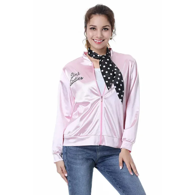 Grease Cosplay Costume The Pink Ladies Gang Girl Women Jacket Kids Retro Fancy Cheerleader Jacket Halloween Carnival Party Cl&J1