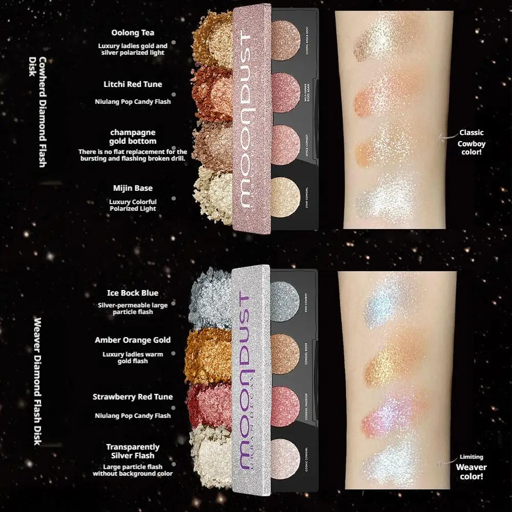 Moondust Palette di ombretti glitterati a 4 colori, pigmenti brillanti a lunga durata per feste e set di ombretti scintillanti scintillanti quotidiani