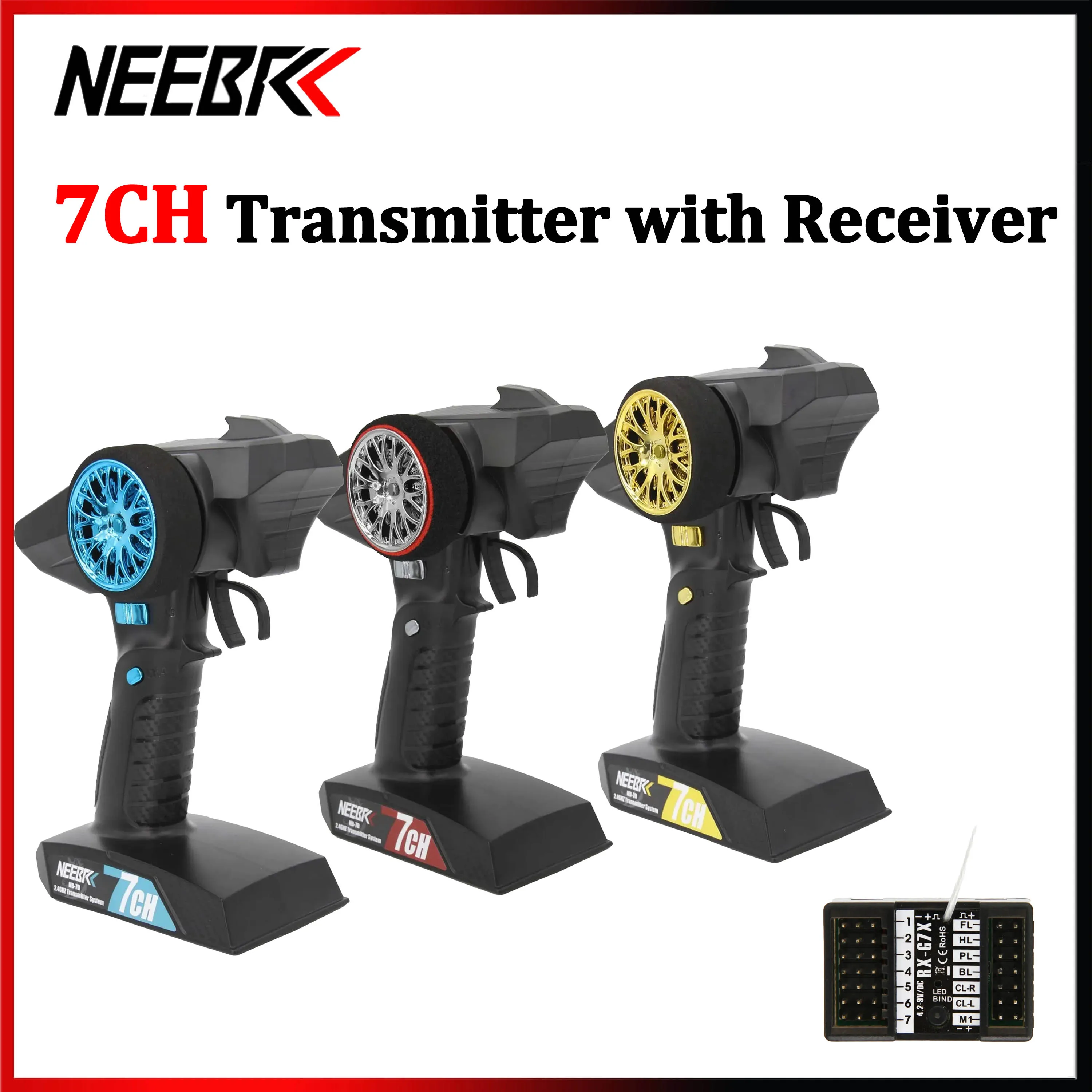 NEEBRC NB-7D 2.4GHz 7CH Transmitter 7 Channel Light Control Receiver Set Remote Controller for RC Car Crawler Tank Boat Model