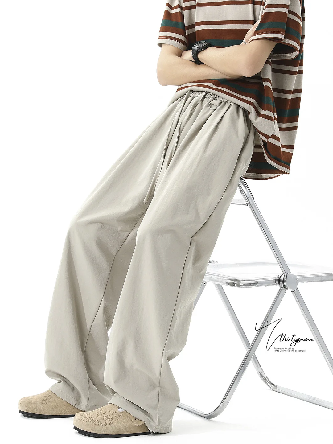 

Cleanfit American Sle Men's Casual Pants Autumn Ice Silk Qui Dry Loose Drapey Floor-Length Straight Leg Trousers