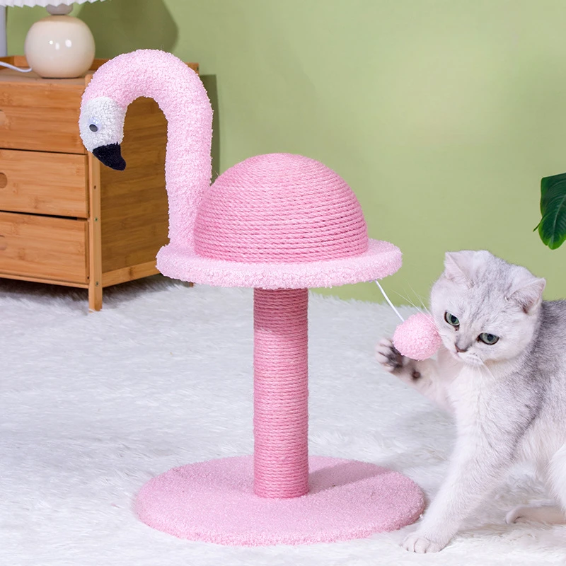 Sisal Cat Tree Flamingo Cats Climbing Frame Durable Cat Scratching Post Space Saving Cats Furniture for Small Apartments Pet Toy