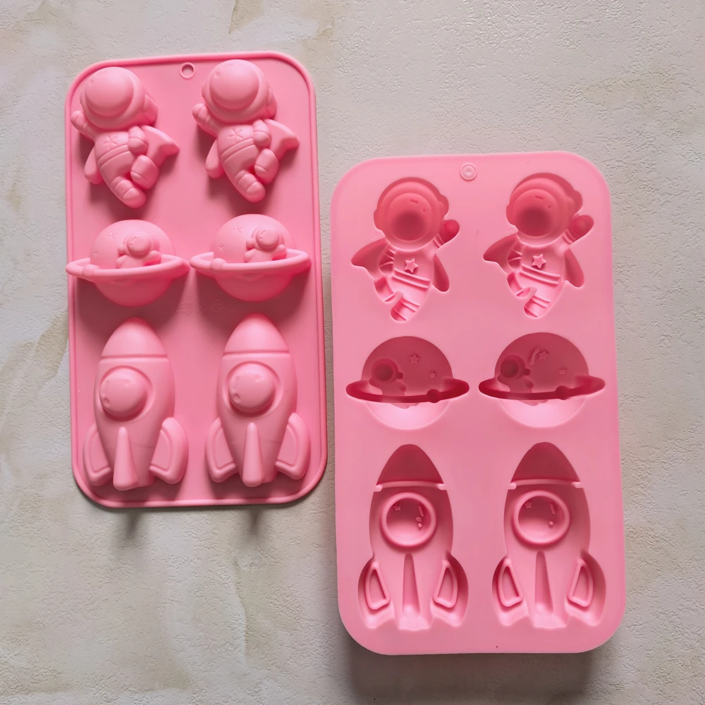 قطعة واحدة من قالب السيليكون على شكل رائد فضاء صاروخي إبداعي، مثالي للكعك والحلويات والجيلي والشوكولاتة وأدوات الخبز وما إلى ذلك