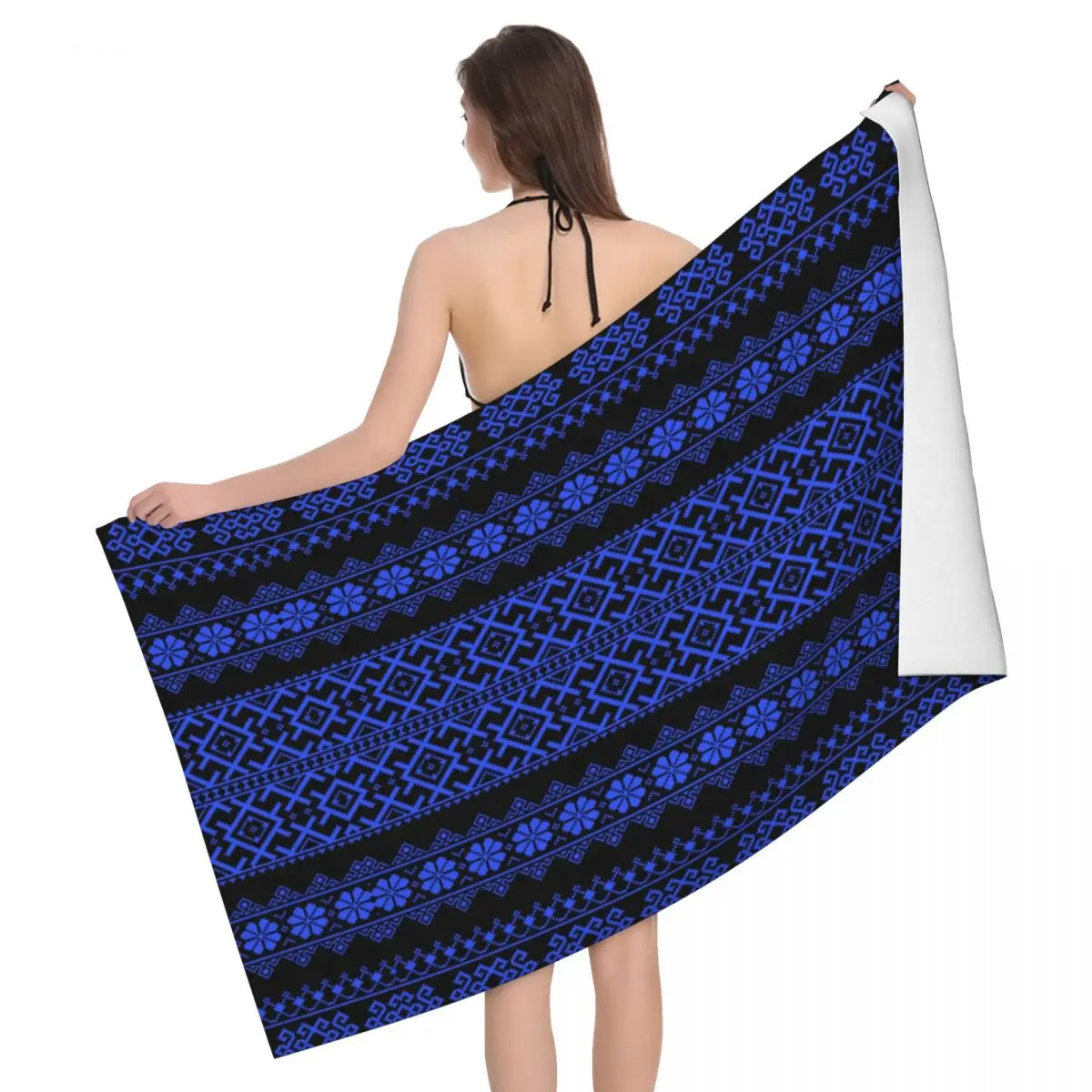 

Personalized Quick Dry Microfiber Bath Beach Towel Super Soft Ukraine Boho Bohemian Geometric Sauna Shower Towels