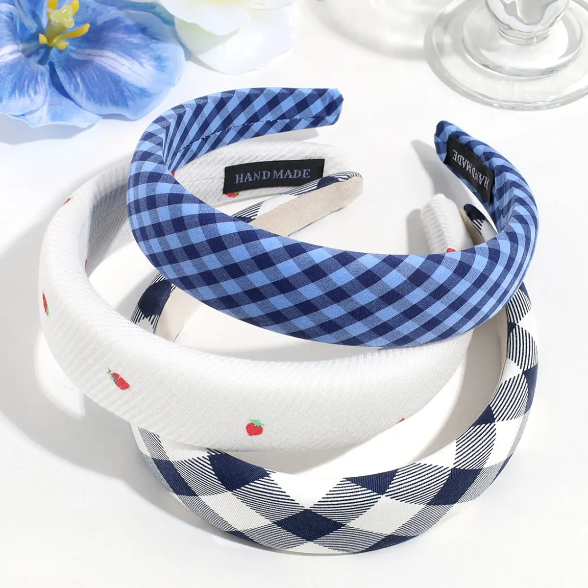 Korean Style Fresh Versatile Sponge Headbands Hair Hoops Light Blue Gentle Floral Wide Edge High Skull Headband For Sweet Girls