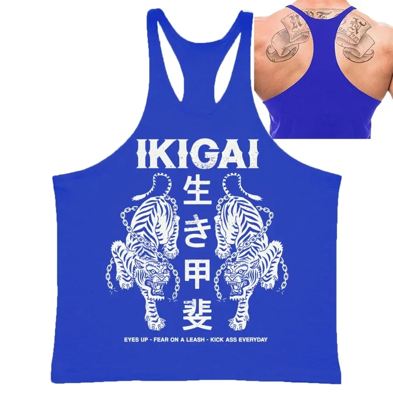 Мужская майка-стрингер Ikigai с японским тигром и жилетом Kanji для бодибилдинга и спортзала, летняя повседневная рубашка без рукавов
