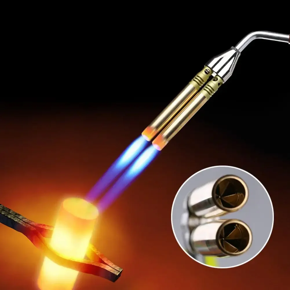 Double Flame Gun Metal Welding Gas Torch Lighter Butane Burner Outdoor Camping BBQ Heating Ignition Flamethrower Grill Tool