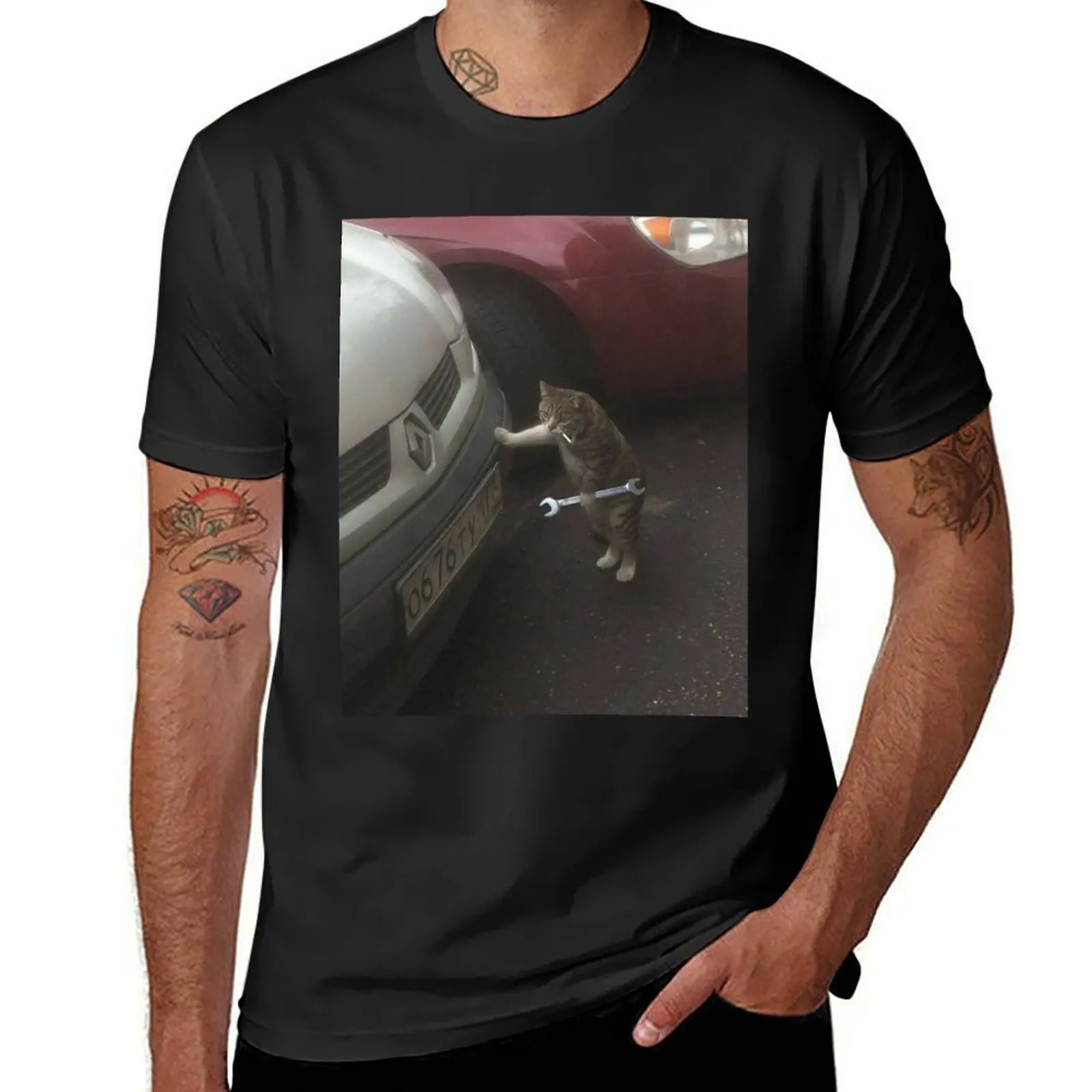 

Cat Mechanic T-Shirt anime shirt summer top cotton man t-shirts mens clothes