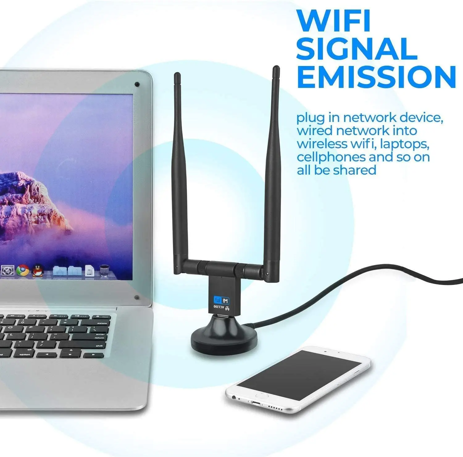 1200Mbps Adaptor WiFi Nirkabel USB 3.0 Dongle 2.4G/5G Jaringan Sinyal Stabil Jarak Jauh untuk Windows XP/10/8//7/Visa/Mac15.6-10.1