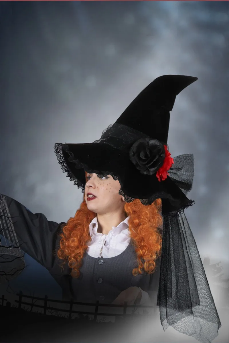 Kapelusz Wiedźmy na Halloween, Kapelusz Wiedźmy z Gazy, Symulowany Kwiat, Dodatek do Kostiumu, Rekwizyt Królowej, Trend Mody 2025