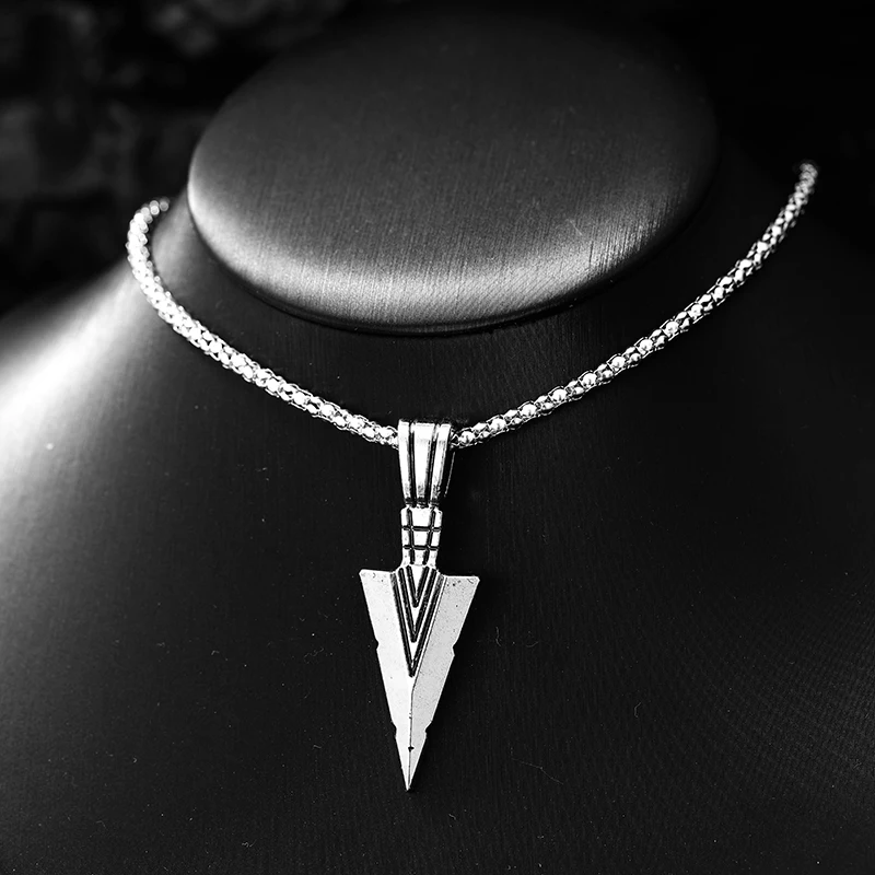 Men Black Silver-Color Warrior Spear Pendant Necklace For Men Hip Hop Fashion Metal Necklace Jewelry Gift