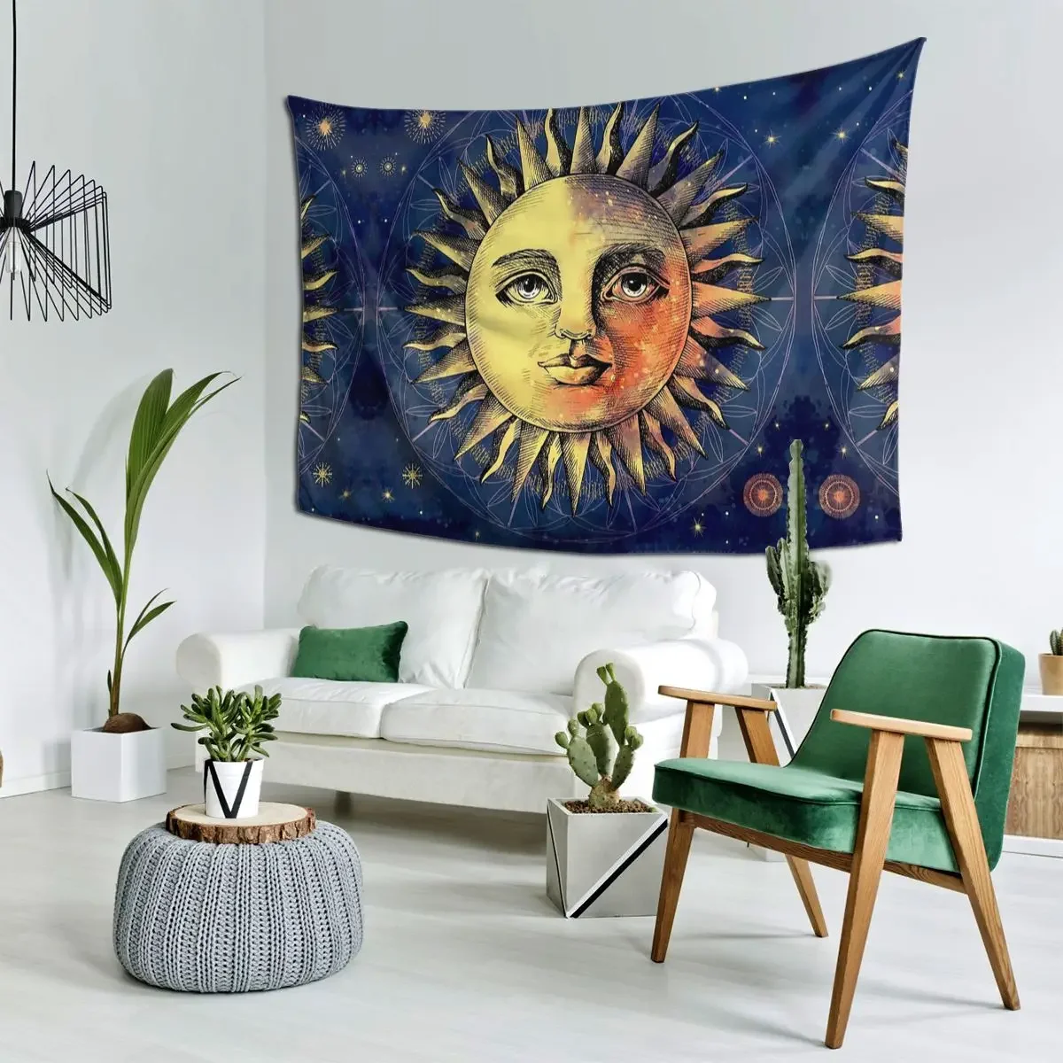 Celestial Antique Sun And Sky Watercolor Batik Tapestry Art Wall Hanging Home Decor Tapestries for Living Room Bedroom Dorm Room