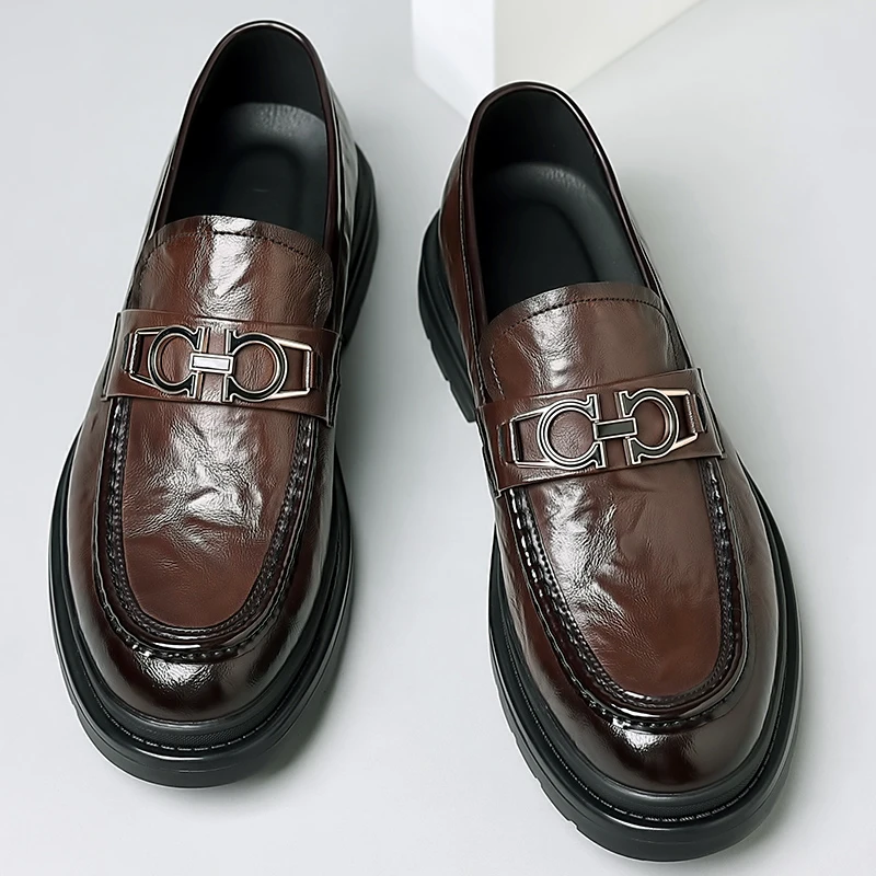 Zapatos de cuero informales de negocios para hombre, zapatos formales de punta redonda, zapatos de cuero para caballero