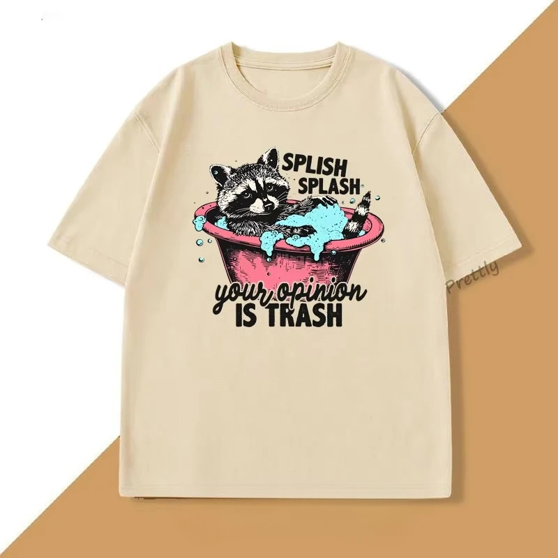 Splish Splash Your Opinion Is Trash camisetas gráficas divertidas camiseta Vintage de mapache hombres mujeres cuello redondo