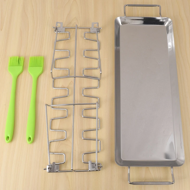 Stainless Steel BBQ Grill Rack, Roaster Stand com Drip Pan, Pendure até 14 pernas de frango ou asas