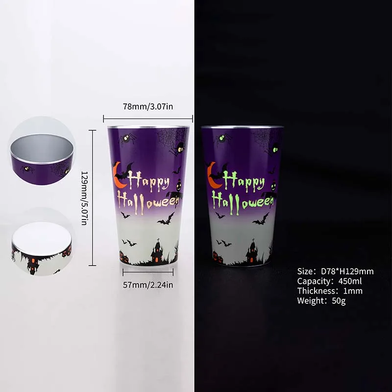 كوب ألومنيوم مضيء 450 مل للهالوين المتوهج - كوب مشروب الهالوين السعيد المخيف، خفيف الوزن وقابل لإعادة الاستخدام للحفلات والخدعة أو العلاج #2