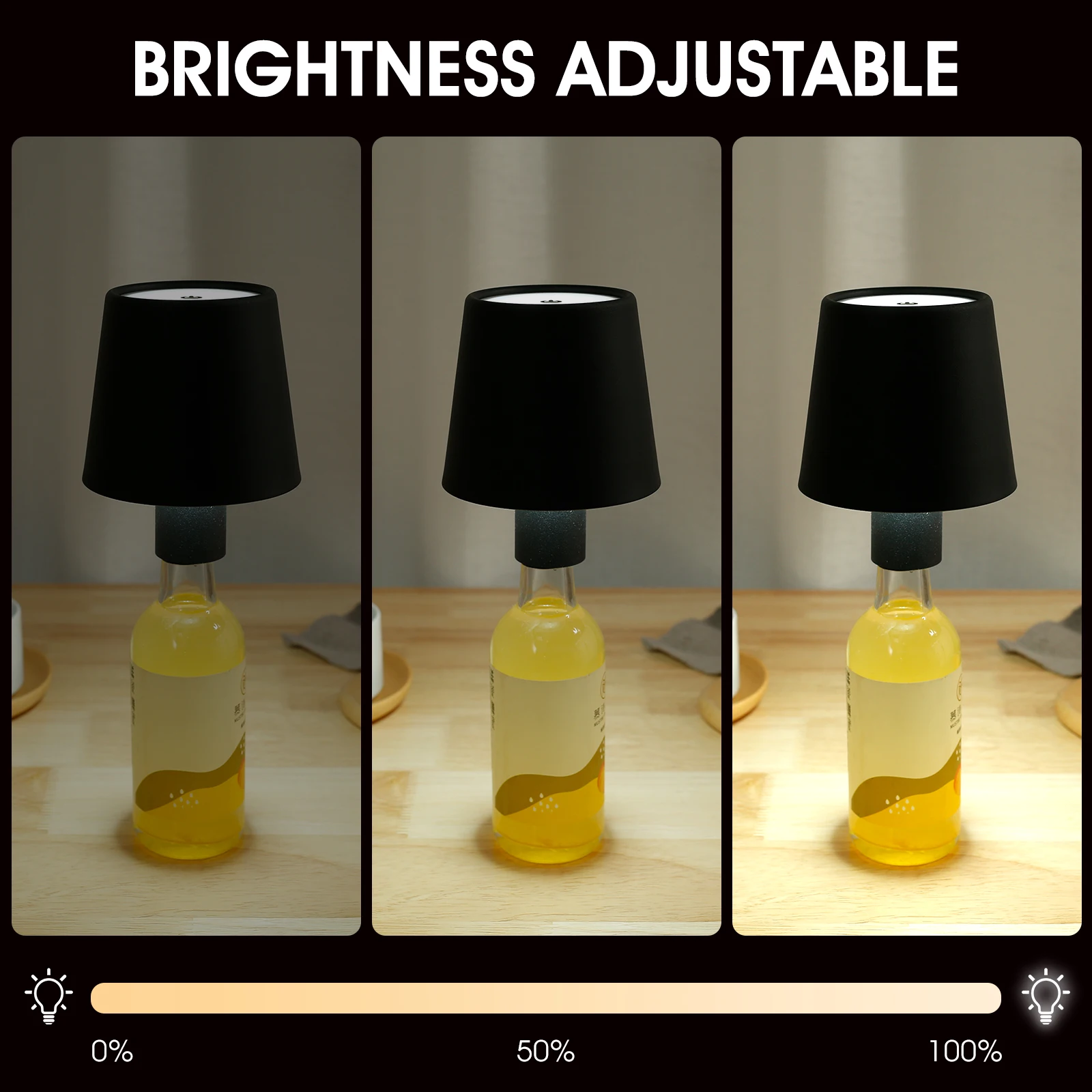 LED Wine Bottle Lamp 3 Colors Dimmable Wine Bottle Light Touch Control Cordless Table Lamp 4000mAh USB Rechargeable Table Light