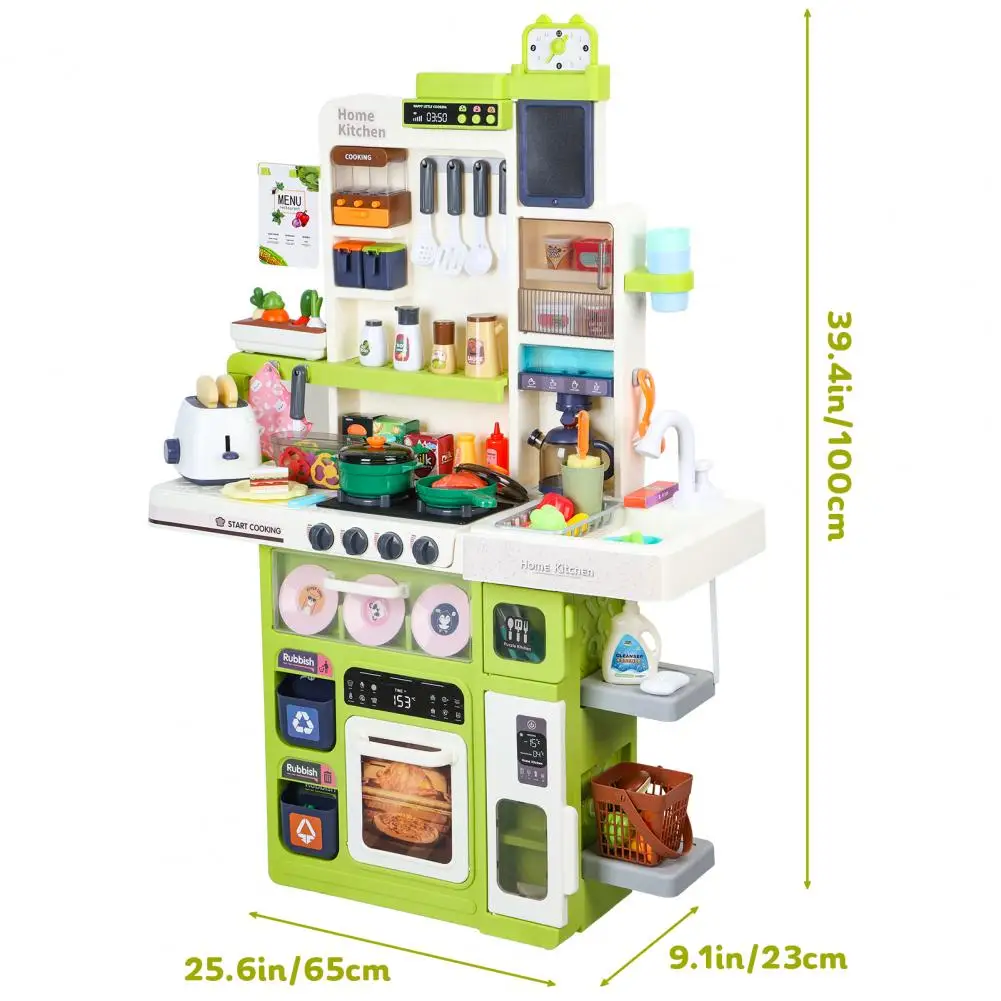 101 pçs/set crianças fingir jogar conjunto de cozinha com fogão sonoro, luzes, música, torneira, pia e jogar comida, brinquedo cozinha para toddl