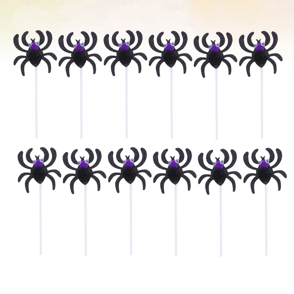 

12 Pcs Cake Spider Inserts Decoration Cartoon Ghost Pumpkin Skeletons Cupcake Toppers