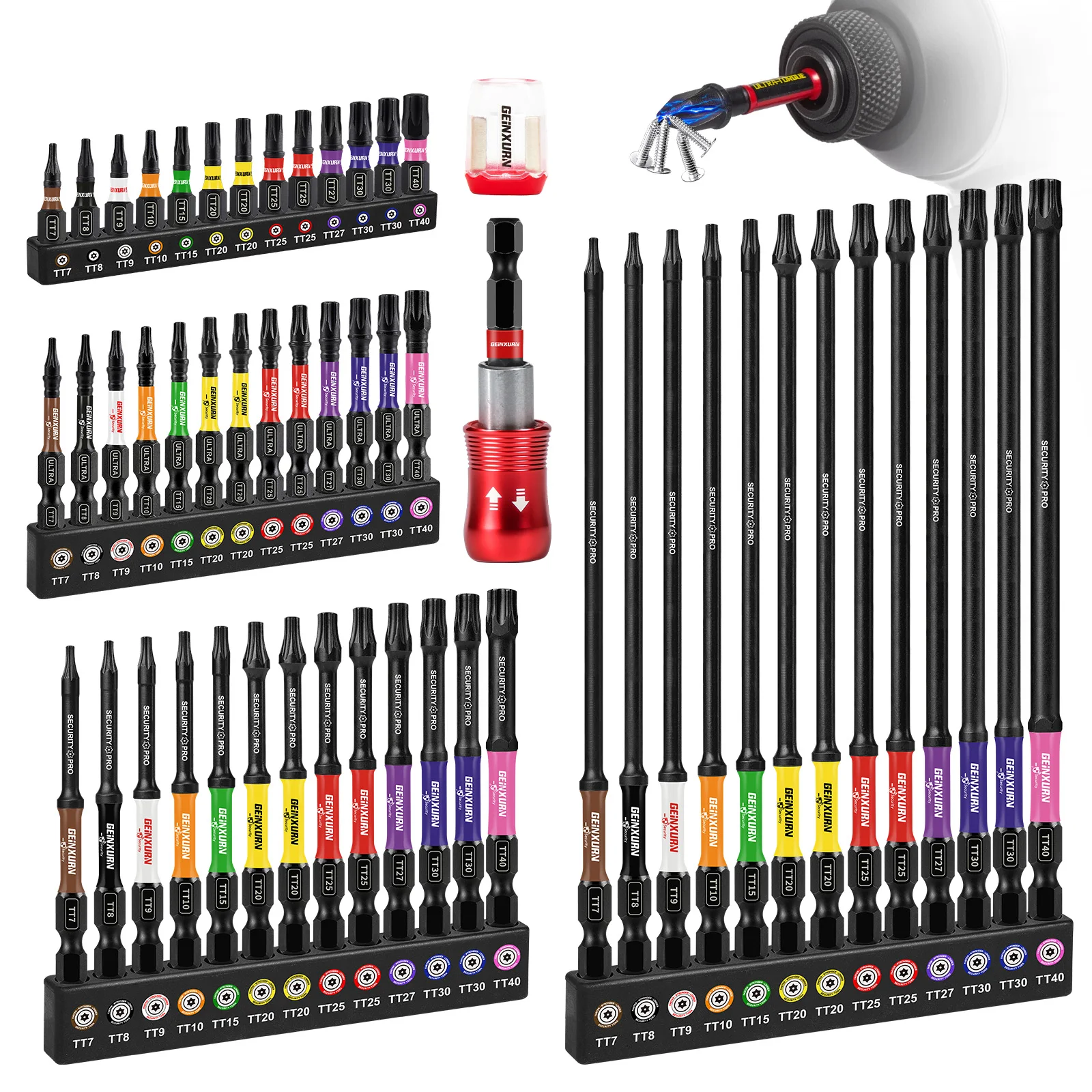 Geinxurn UTLTRA TORQUE Bit Sets with Magnetizer/Demagnetizer, Impact Magnetic Locking Bit Holderfor electric drill impact driver