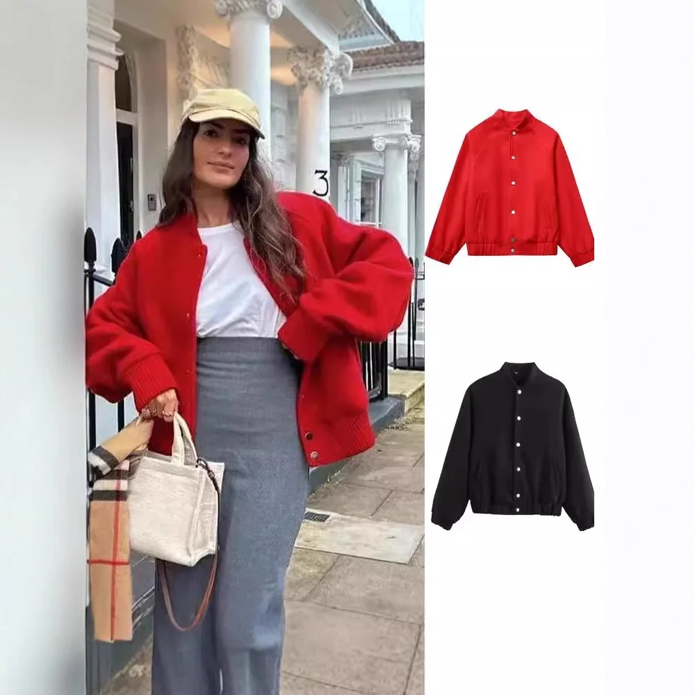 

Осенний новый стиль, красная уличная мода, европейская и американская бейсбольная куртка, шерстяное пальто с имитацией верхней одежды для женщин