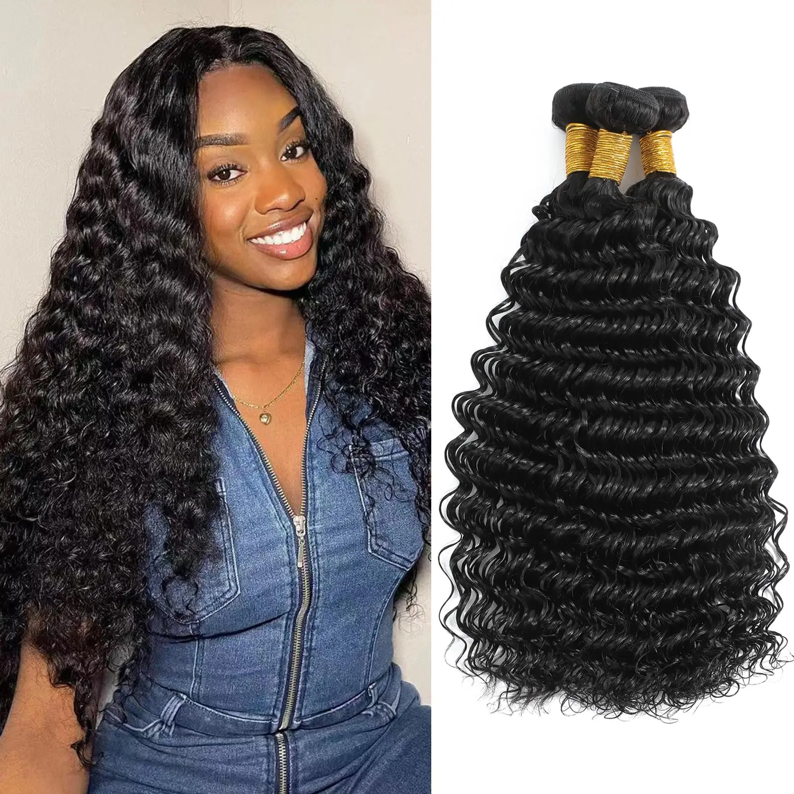 Deep Wave Human Hair Bundles 30 32 Inch Remy Unprocessed Raw Virgin 100% Human Hair Water Wave Extensions 3 4 Bundles Deal