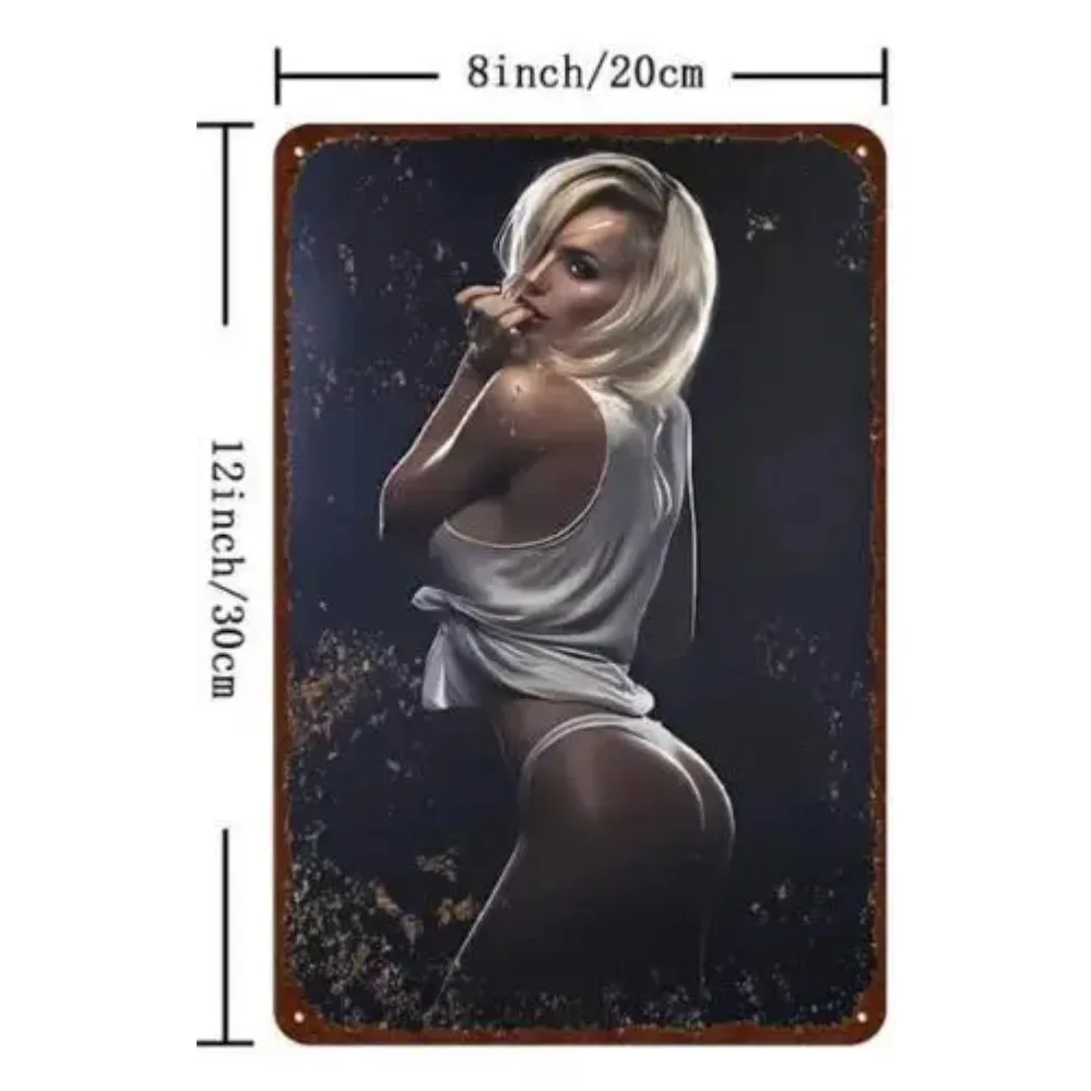 2D 1PC METAL TIN SIGN SEXY PIN UP GIRL IN WHITE BLOND SEDUCTIVE LOOK MAN CAVE BAR ART sign sign