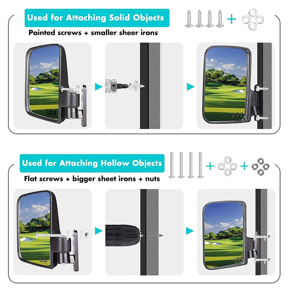 GLOOF Golf Cart Mirrors Universal Folding Side View Mirrors Flexible Adjustment for Club Car for EZGO for Yamaha Zone Carts