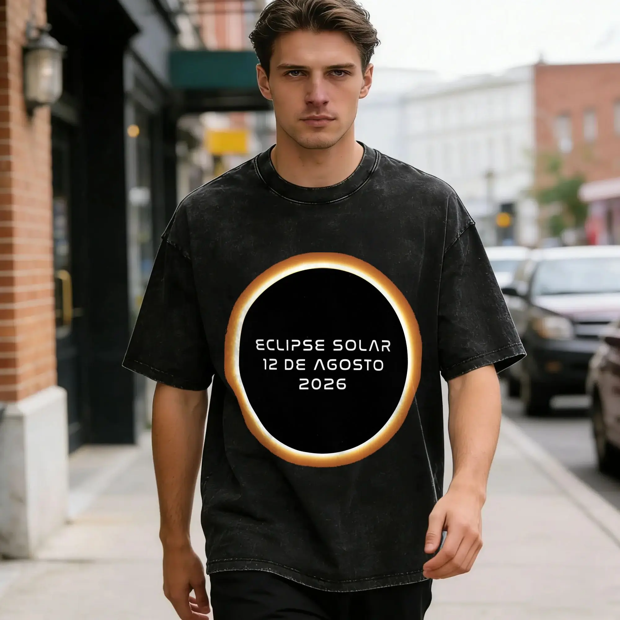Oversized Washed T Shirt Iceland Total Solar Eclipse August 2026  Cotton T-Shirts  Leisure Tee Shirt for Men Summer Y2K Clothes