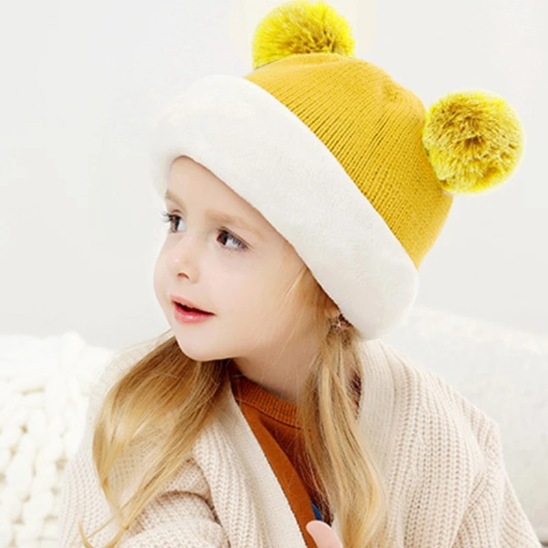 Bufanda con capucha, gorros para nieve para bebé, gorro forrado lana para niña con pompones, gorro tejido invierno para