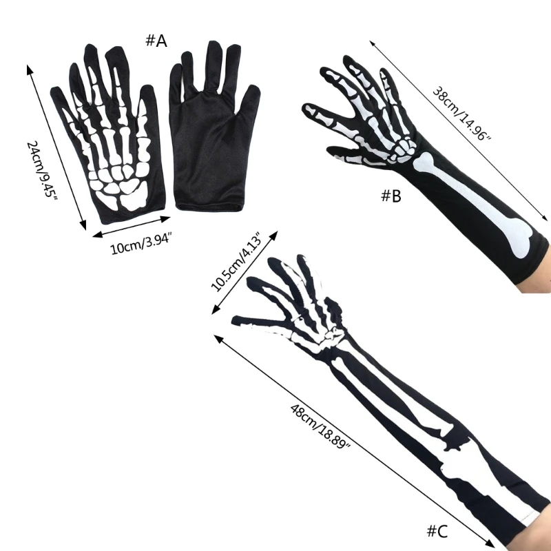 Halloween Gloves Skeleton Bone Print Mittens Full Finger Gloves for Party