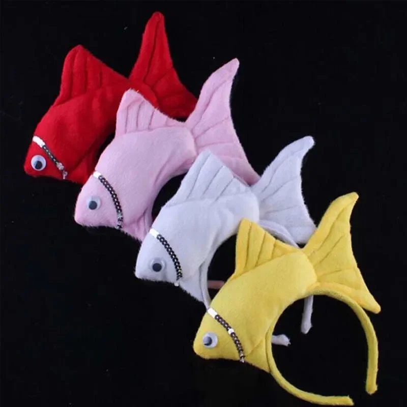 Adults Kids Plush Cartoon Animal Ocean Sea Fish Ears Headband Boy Hairband Birthday Party  Decoration Cosplay Costume Halloween