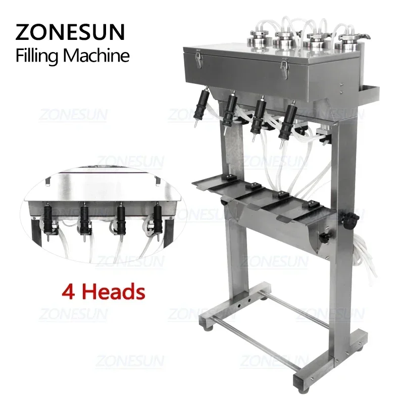 ZONESUN ZS-G400 4 رؤساء فراغ السائل العطور الحليب غسل العين مستحضرات التجميل المشروبات الهوائية حشو آلة تعبئة الزجاجات المعدات